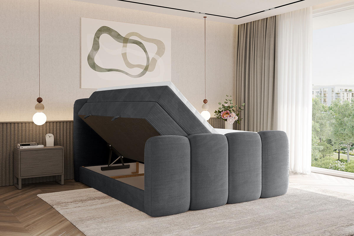 BOXBETT mit Matratze H3|H4 und Lattenrost - NINA-Z KING - 140x200 cm - Dunkelgrau - Taupe, Holzwerkstoff (140/200cm)