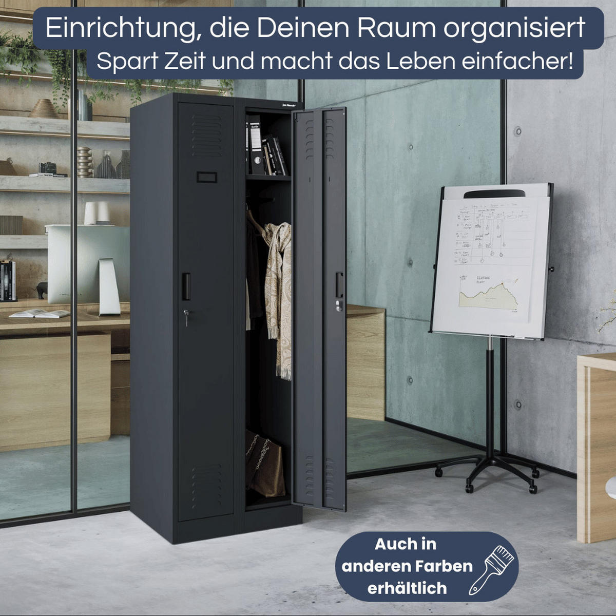 UMKLEIDESCHRANK Spind WIEN 2 Abteile 180x60x50cm Anthrazit - Anthrazit, Metall (60/180/50cm) - DELUKE