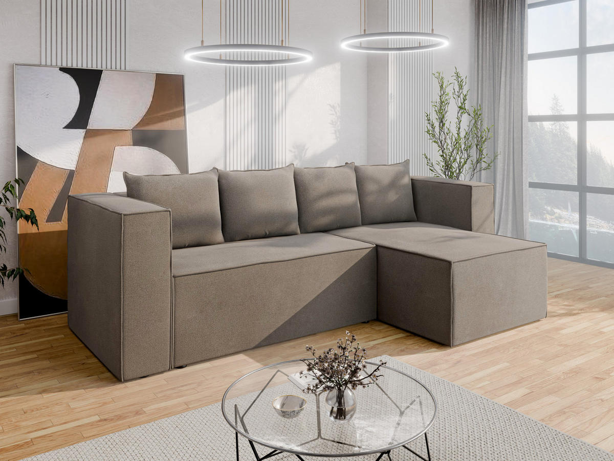 ECKSCHLAFSOFA AURIX Schlafsofa mit Bettkasten, Braun - Braun, Holz (150/244cm) - Panda Möbel