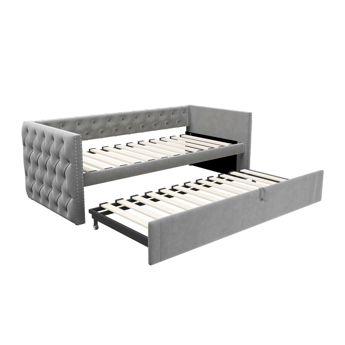 POLSTERBETT mit Knöpfen Samt Hellgrau 90/200 cm - Grau, Leder (90/200cm) - OKWISH