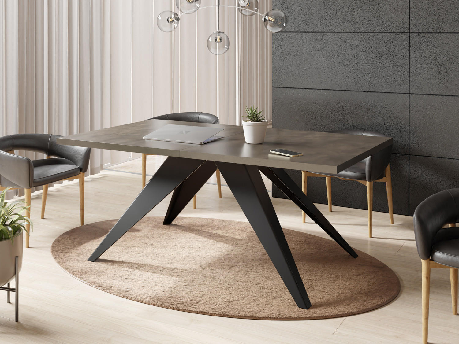 ESSTISCH Vance rechteckig ausziehbar, Dunkelgrauer Chicago Beton 160-260/90/76 cm - Dunkelgrau/Schwarz, Holzwerkstoff/Metall (160/90/76cm) - WFL GROUP