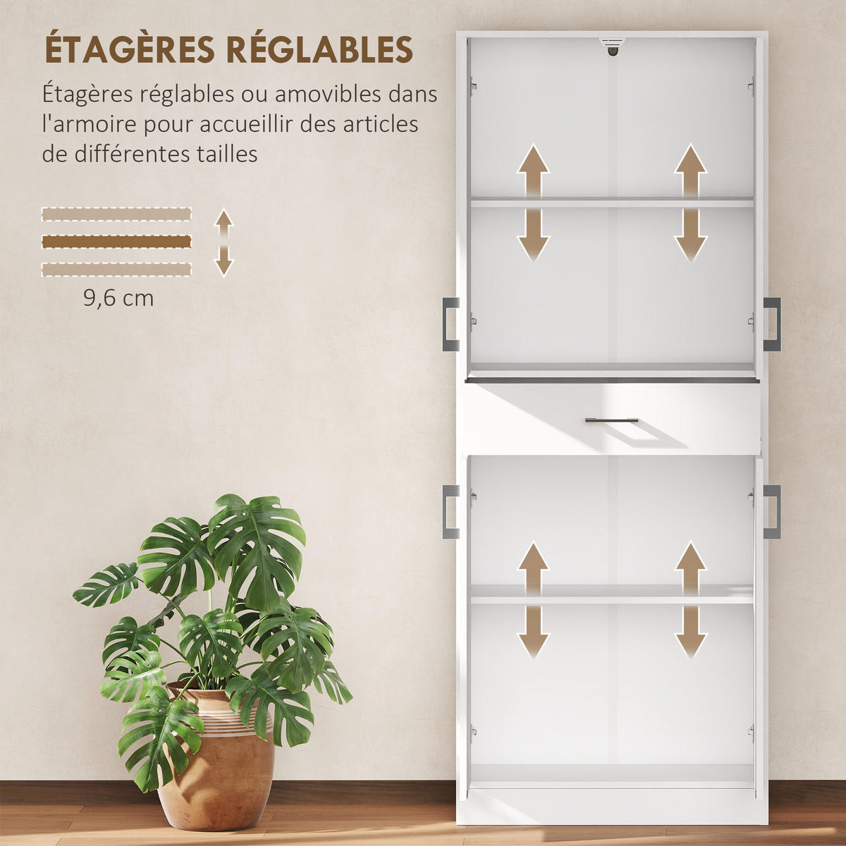 HIGHBOARD DE-11060 4 Türen & Schublade mit verstellbaren Böden Weiß - Weiß, Holzwerkstoff (34/180/70.8cm) - ComfortXL