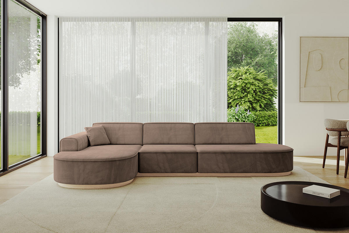 ECKSOFA Ottomane Links MARI-L2-v1 - 328x171x83 cm Braun Velours - Braun, Holzwerkstoff/Textil (328/171cm) - ALTDECOR