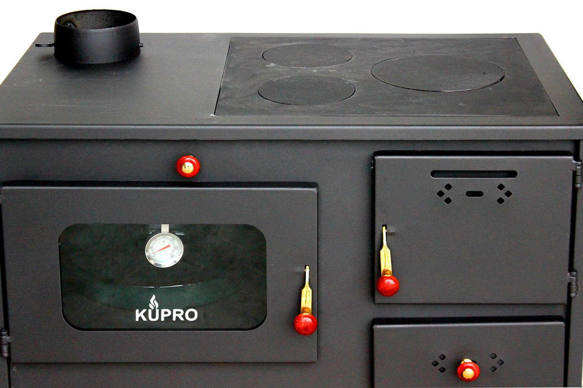 KAMINOFEN mit Backfach und Herdplatte 7,5 kW 93933 - Schwarz, Holz (83/76/47cm) - DanDiBo