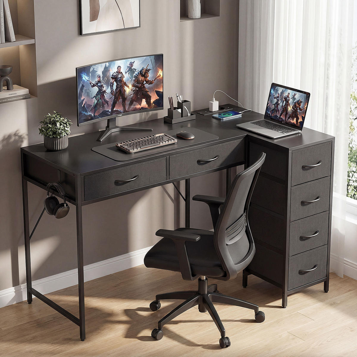 BÜROTISCH Schwarz 1 Stück - Schwarz, Holzwerkstoff (48/126/80cm) - GiPP