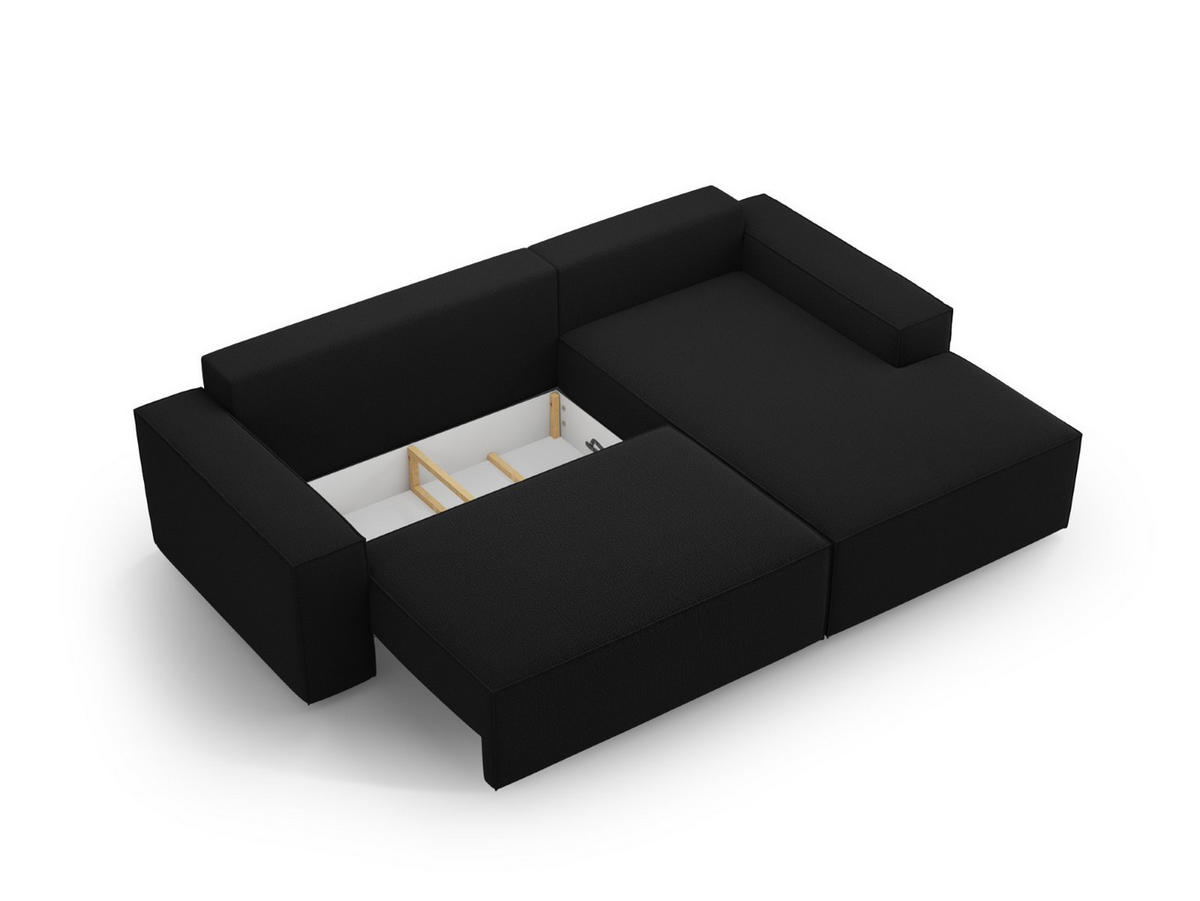AUSKLAPPBARES-ECKSOFA rechts mit Container Jodie aus strukturiertem Stoff schwarz 3 Sitzplätze - Schwarz, Textil (246/151cm) - Micadoni