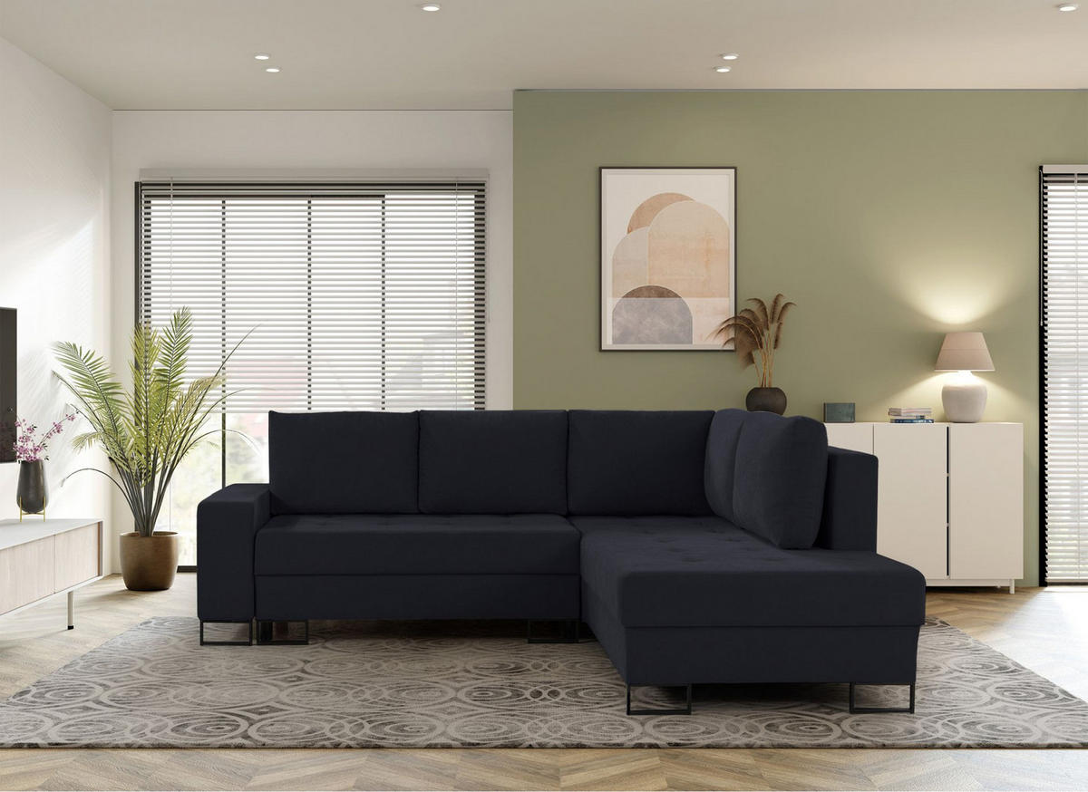 ECKSOFA Larelle Graphit Chenille 245 cm - Schwarz, Textil/Metall (200/245cm) - Selsey