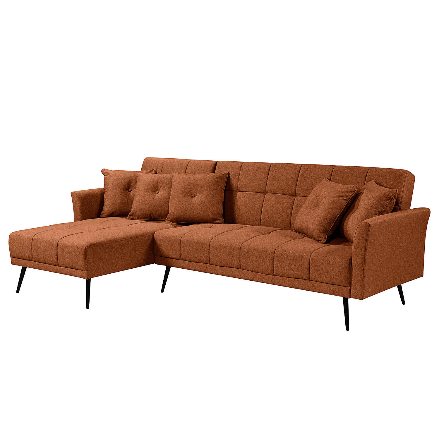 ECKSOFA mit Schlaffunktion - Flachgewebe - Rostfarben/Schwarz, Textil/Metall (250/144cm) - home24
