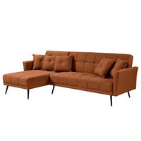 ECKSOFA mit Schlaffunktion - Flachgewebe - Rostfarben/Schwarz, Textil/Metall (250/144cm) - home24