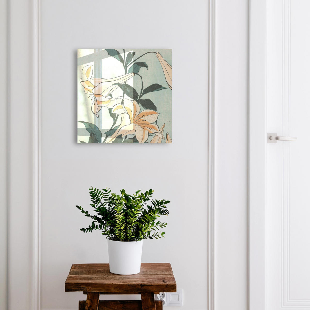 SCHLÜSSELBOX Schwarz 30x30 cm- Türöffnung nach rechts - Zarte Lilien - Grün, Metall (30/30/5cm) - TULUP