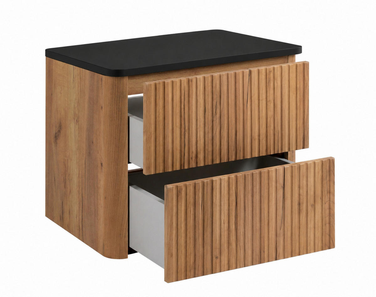 BADEZIMMERSCHRANK: Craft-Eiche, Platte Schwarz, 60,8 x 44,2 x 50 cm - Eichefarben/Schwarz, Holzwerkstoff (60.8/48.4/44.2cm) - 3XE LIVING
