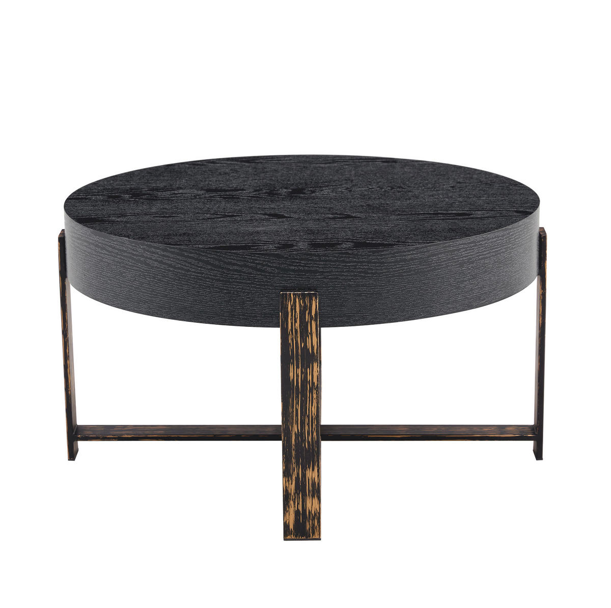 BEISTELLTISCH 68/68/39 cm mit runder Tischplatte und stabilem Kreuzfußgestell in Holzoptik, Schwarz - Schwarz, Holzwerkstoff (68/68/39cm) - Redom