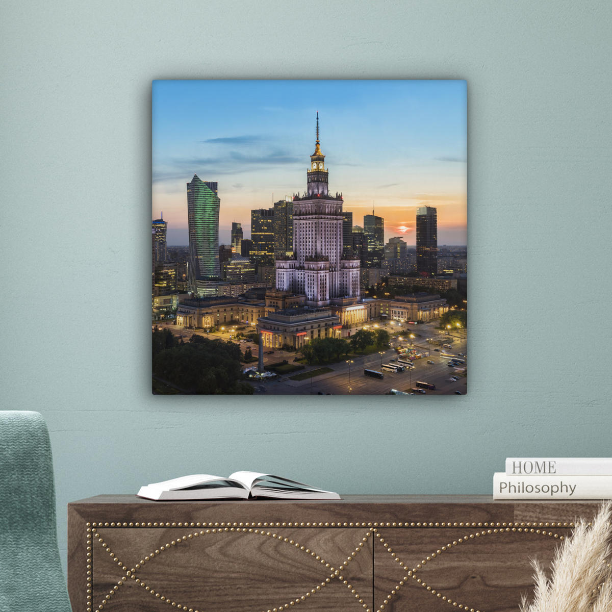 LEINWANDBILD Polen - Sonne - Warschau 50x50 cm - Blau, Textil (50/50cm) - MuchoWow