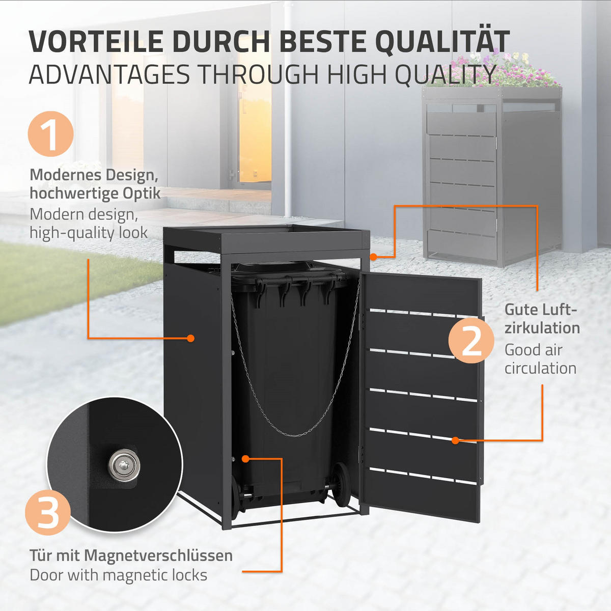 MÜLLTONNENBOX 1er mit Pflanzdach 240L 68x80x124 cm Anthrazit aus Stahl - Anthrazit, Metall (80/124/68cm) - ML-DESIGN