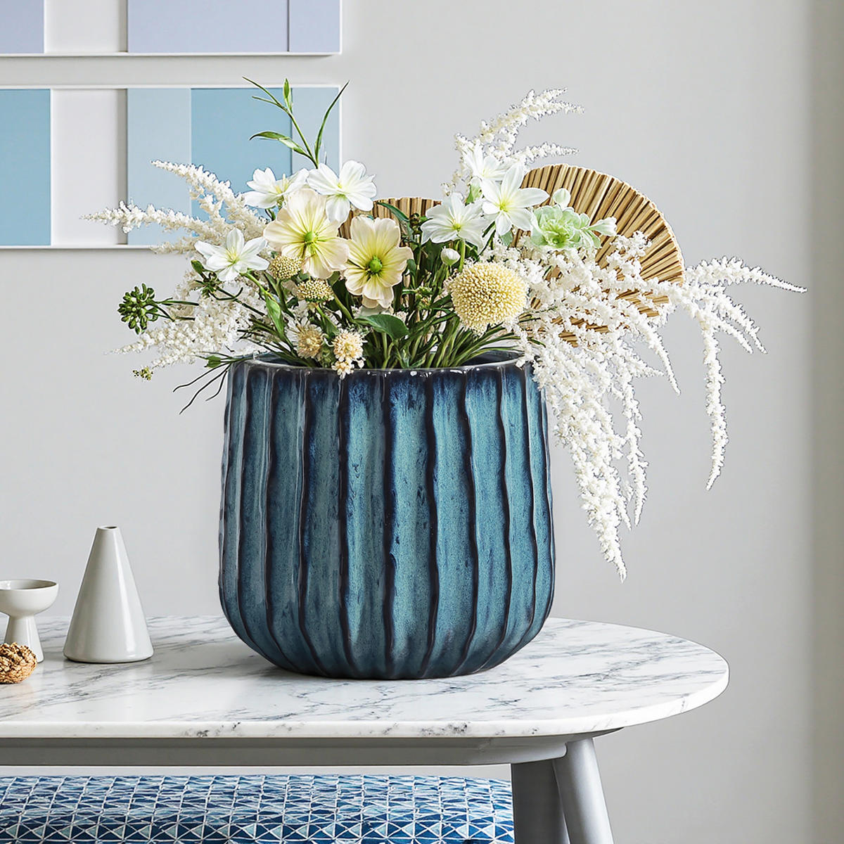 KERAMIK Blumentopf Blauer Durchmesser 21 cm, Höhe 21,5 cm - Blau, Keramik (21cm) - Hometopia
