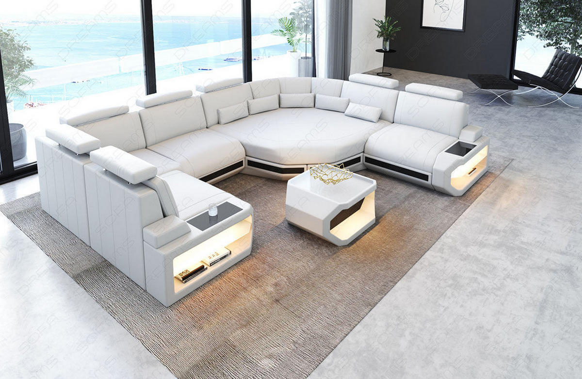 WOHNLANDSCHAFT Asti U Mini - Schwarz/Weiß, Leder (352/93/280cm) - Sofa Dreams