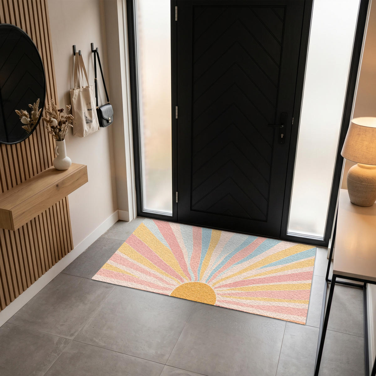 FUSSMATTE Illustration - Sonne - Pastellfarben Sauberlaufmatte 150x90 cm - Hellrosa, Kunststoff (150/90cm) - MuchoWow