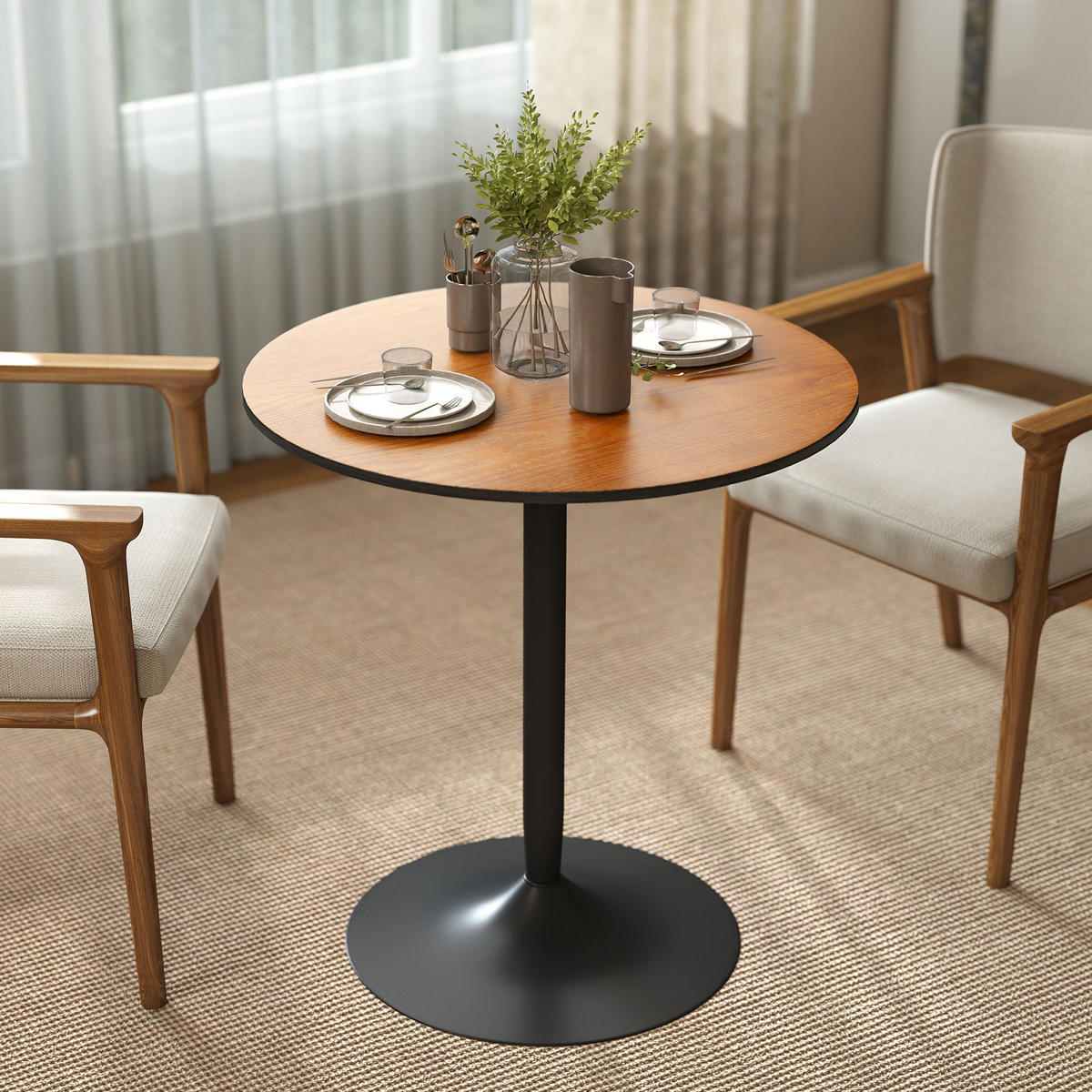 ESSTISCH Runder DE-16512 Massivholz-Furnier, 70 cm, 2 Personen Braun - Braun, Holzwerkstoff (70/70/75cm) - ComfortXL