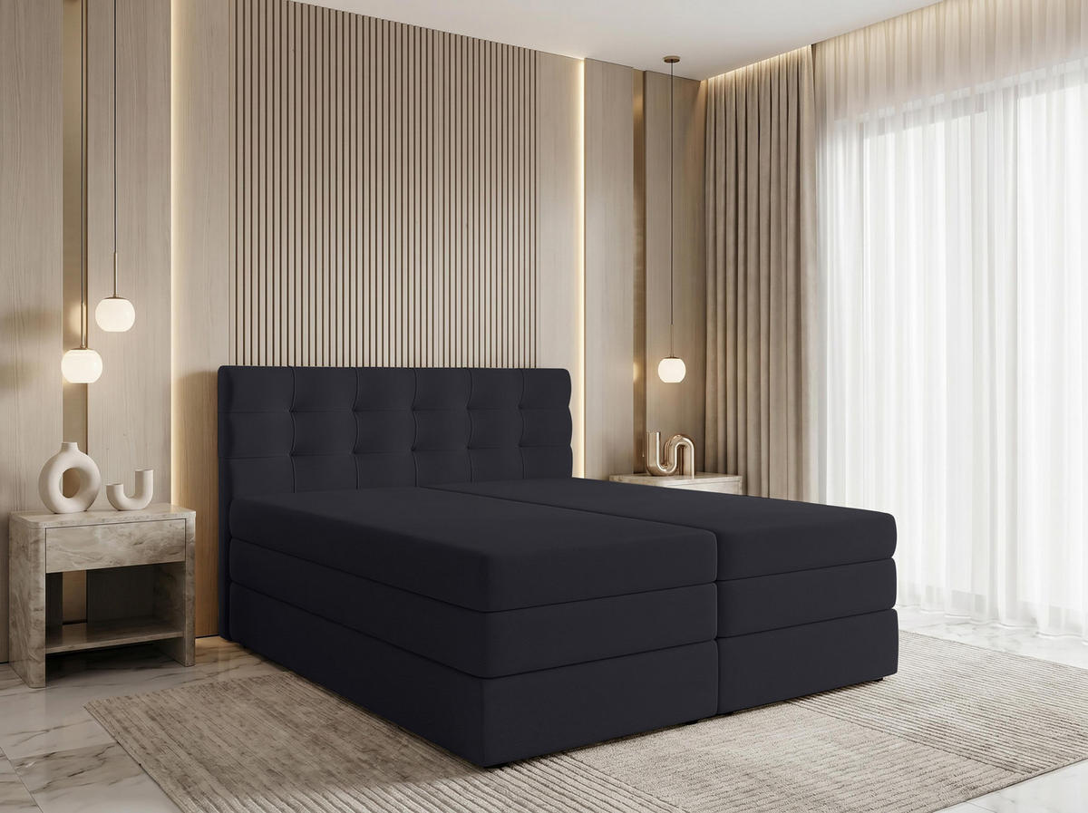 BOXSPRINGBETT FINIKE 160x200 cm mit Bettkasten und 2 Matratzen - Schwarz + TOPPER - Schwarz/Grau, Holz/Holzwerkstoff (160/200cm) - AX Living