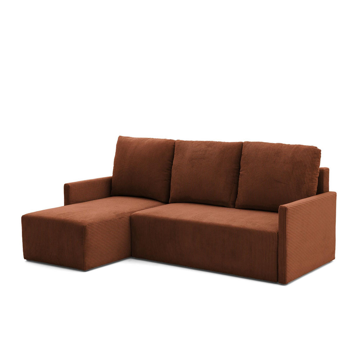 ECKSOFA GARDA L universell links/rechts montierbar mit Schlaffunktion 132x198 cm Cord Braun - Schwarz/Braun, Holz/Kunststoff (209/145cm) - NACANAPA