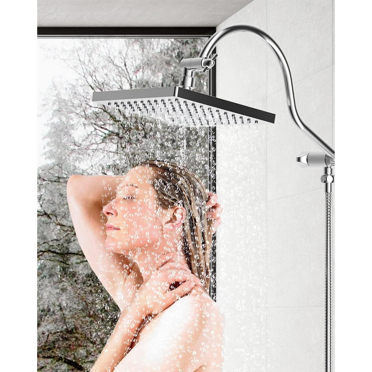 REGENBRAUSE Duschkopf 20 cm Eckig Chrom - Silberfarben, Metall (20/12.7/1.5cm)