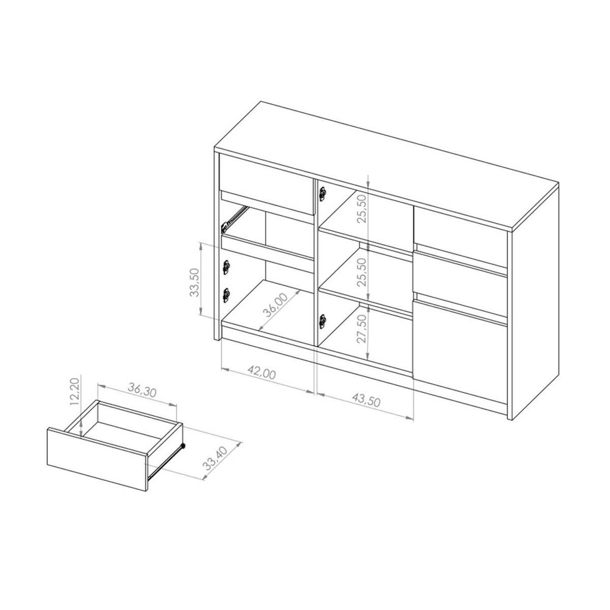 KOMMODE Devon mit 3 Türen und 4 Schubladen, Eiche monastery - Eichefarben/Schwarz, Holzwerkstoff/Metall (135/90/40cm) - Beautysofa