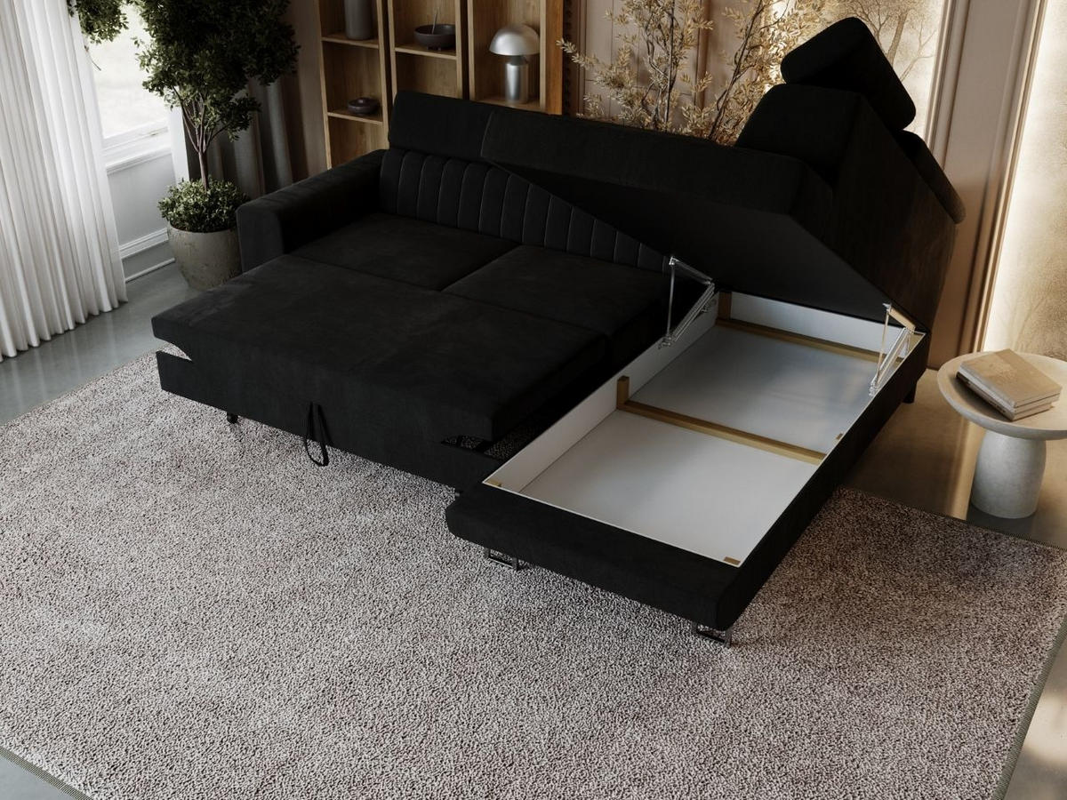 ECKSOFA Berona Schwarz Rechts - Schwarz, Holz/Textil (255/190cm) - Graingold