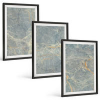 BILDER SET 3er Set - 40x60 cm Schwarzer Rahmen - Dekorativer Stein aus grünem Marmor - Schwarz, Kunststoff (40/60cm) - TULUP
