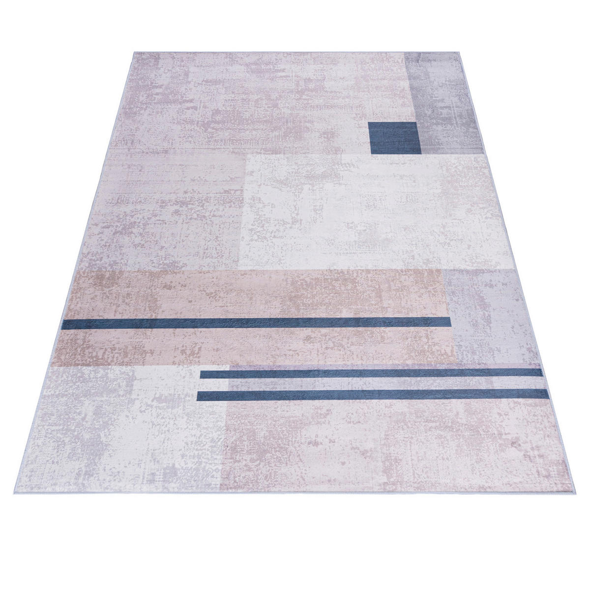 TEPPICH Beige Modern Geometrisch - Kurzflor Rechteckig, Modern, Stilvoll - 200 x 300 cm - Blau/Beige, Textil (200/300cm) - Mazovia
