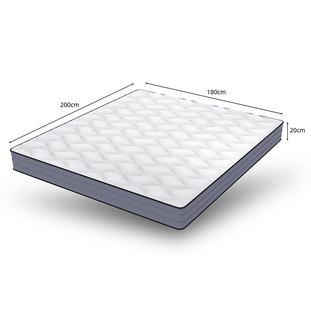 TASCHENFEDERKERNMATRATZE mit 1000 Federn,Unabhängige 7-Zonen-Stütze,Feste Liegehärte H3 – 180×200cm - Weiß, Textil (180/200cm) - KOMHTOM