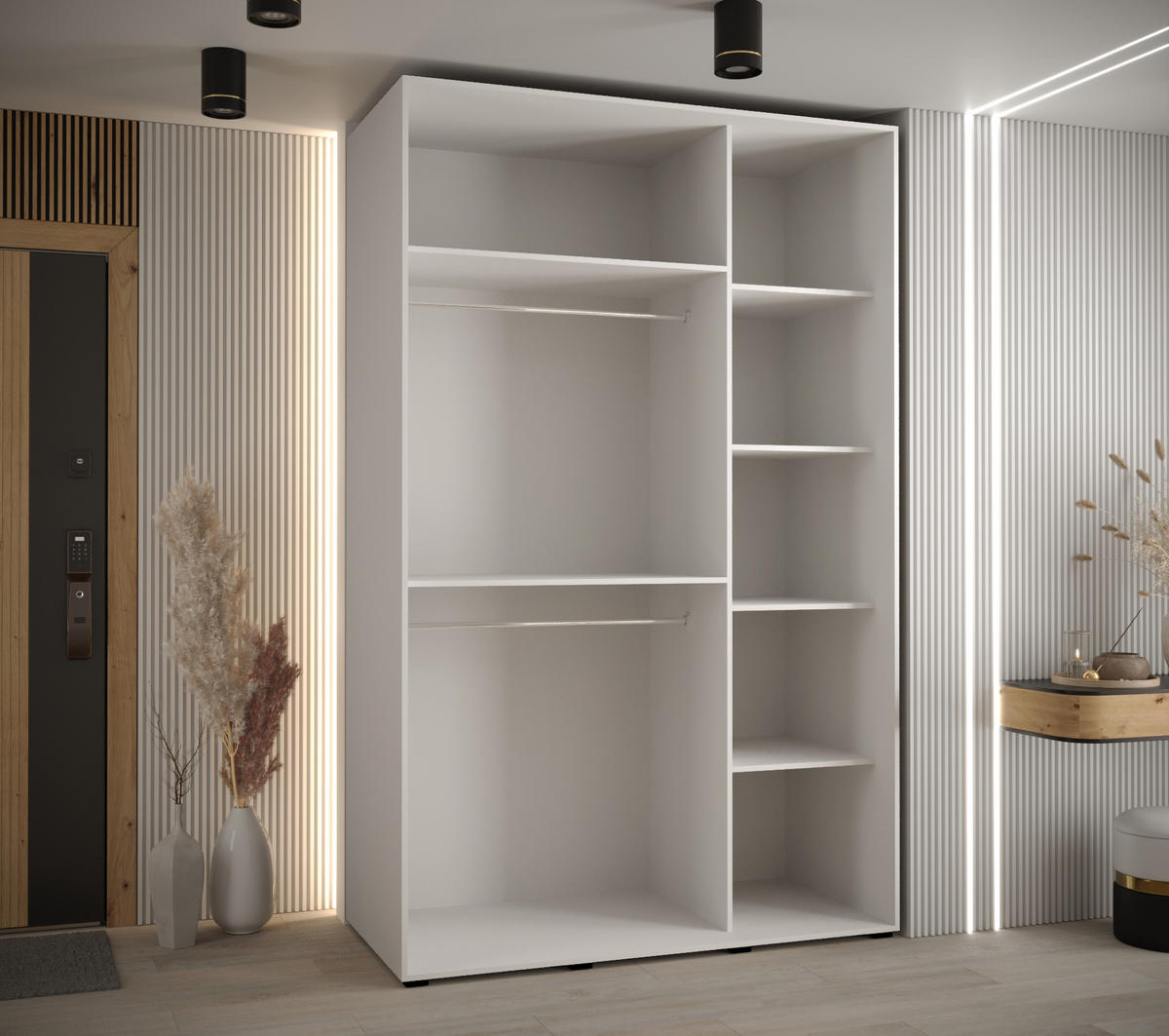 SCHWEBETÜRENSCHRANK 235,2/150/60 3-türig - Schwarz/Weiß, Holz/Metall (150/235/60cm) - Abiks Möbel