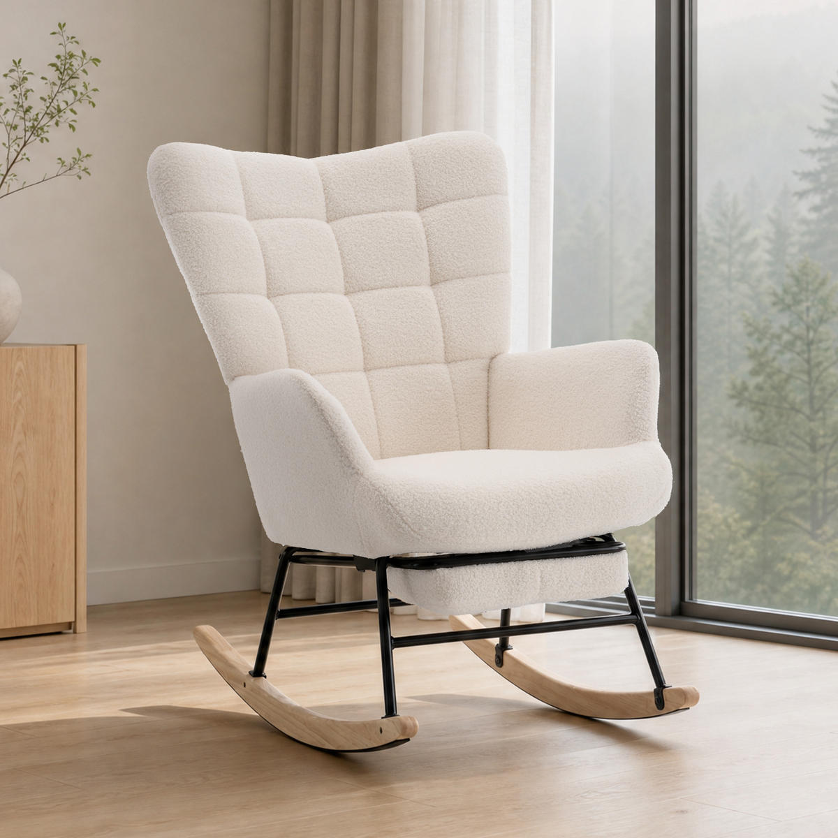 SCHAUKELSTUHL wohnzimmer mit Fußstütze und verdicktem Sitzkissen ,Bodenschutzleiste, beige - Beige, Holzwerkstoff/Textil (68/91/88cm) - STILVORA