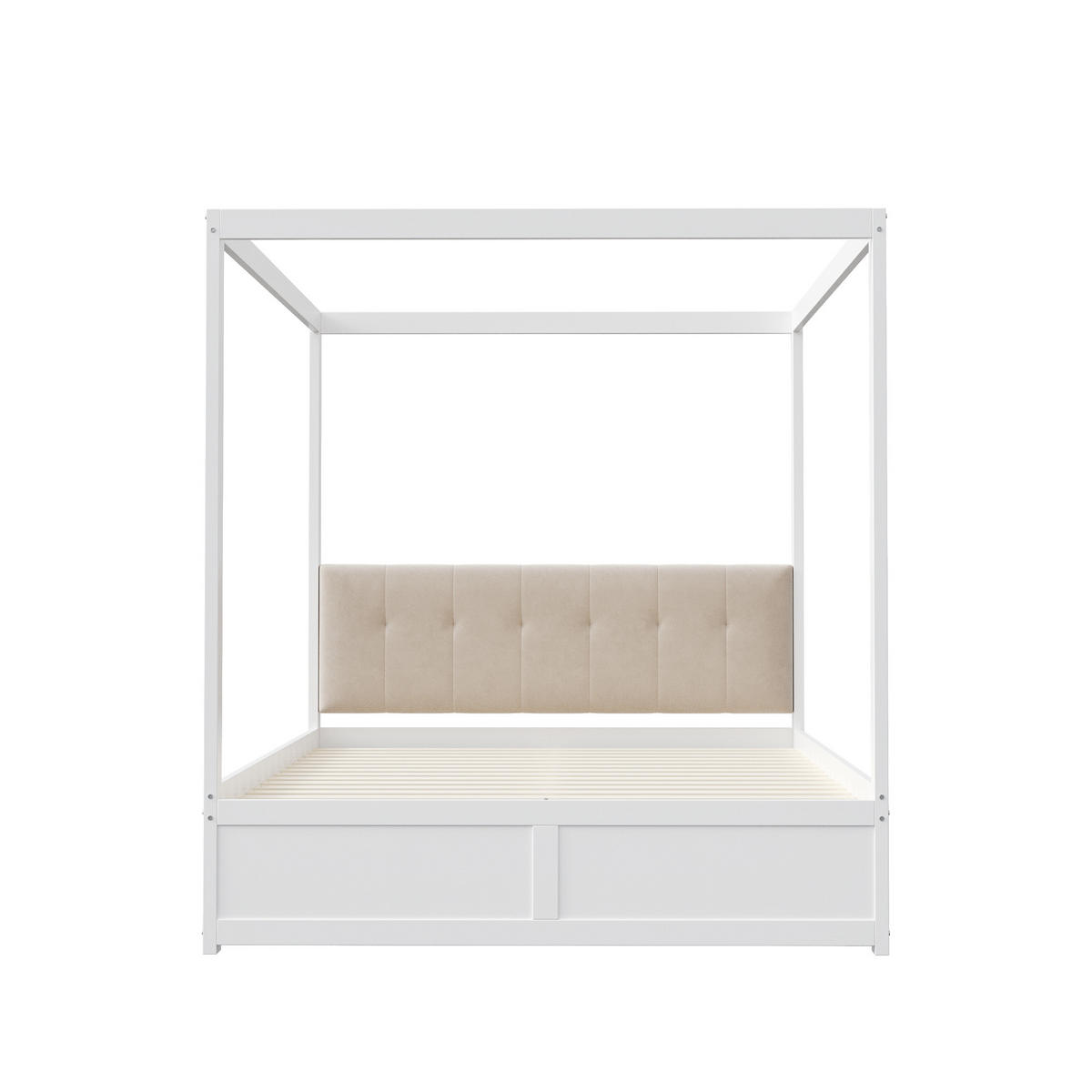 HIMMELBETT 140/200 cm weiß mit großen Schubladen und gepolsterter Rückenlehne - Weiß, Holz (140/200cm) - OKWISH