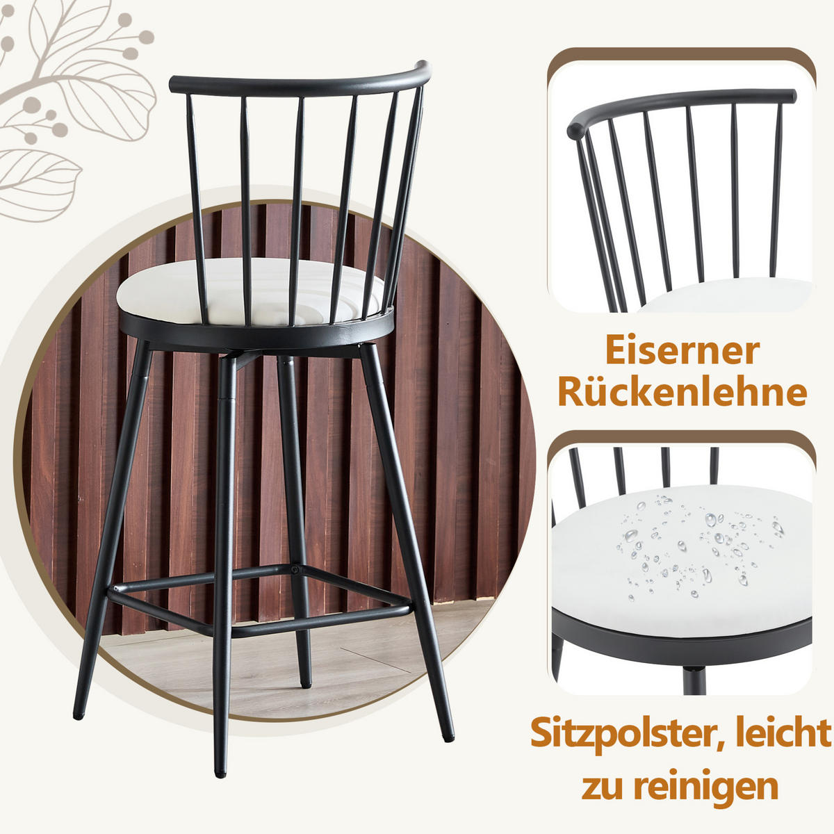 BARHOCKER Weiß mit gepolstertem Kunstledersitz und Fußstütze - Weiß, Metall (39/96/39cm) - MIVRAY
