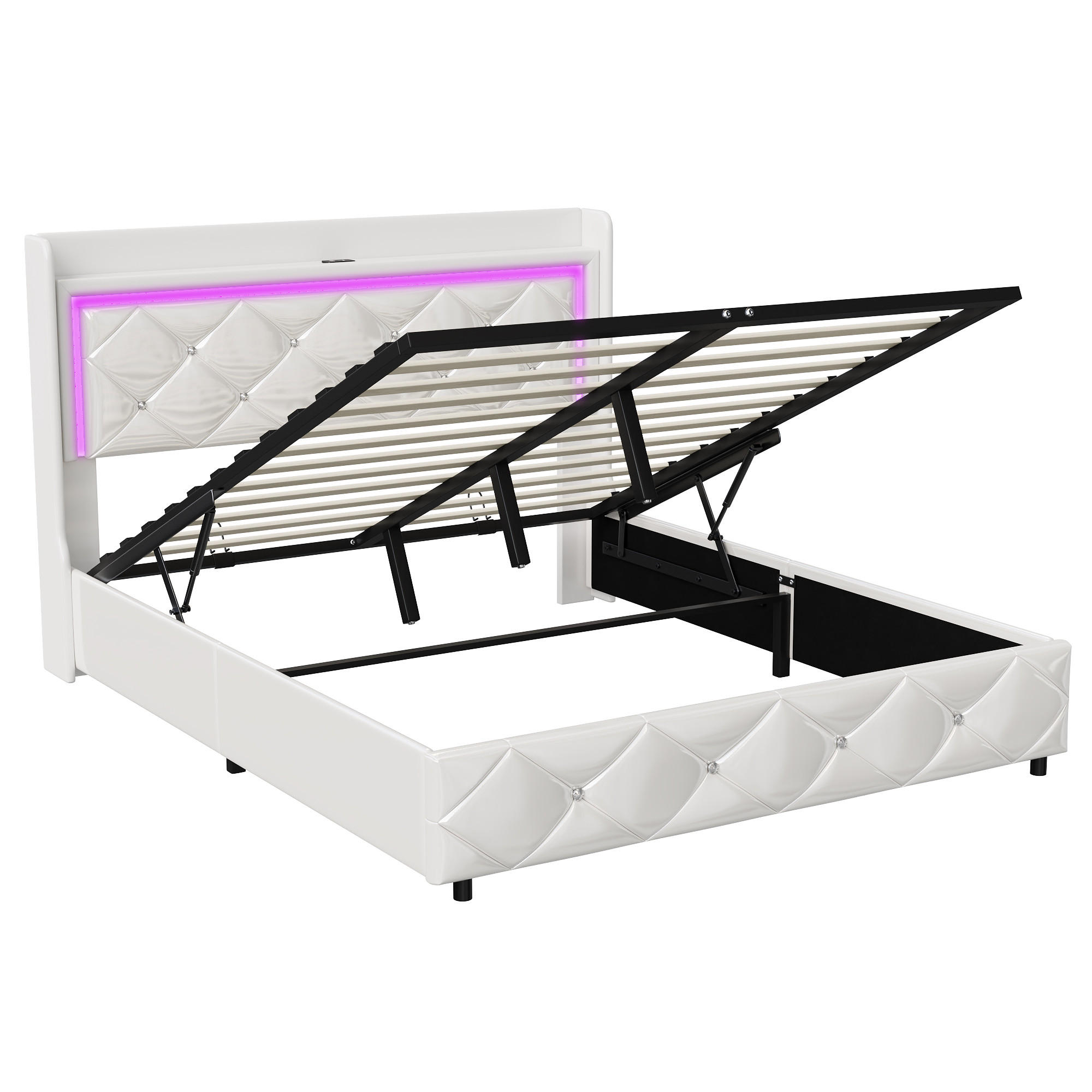 ČALOUNĚNÁ postel 140x200 bílá PU LED náladové osvětlení - bílá, kov (140/200cm) - SHOPENTRA