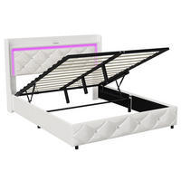 ČALÚNENÁ posteľ 140x200 biela PU LED náladové osvetlenie - biela, kov (140/200cm) - SHOPENTRA