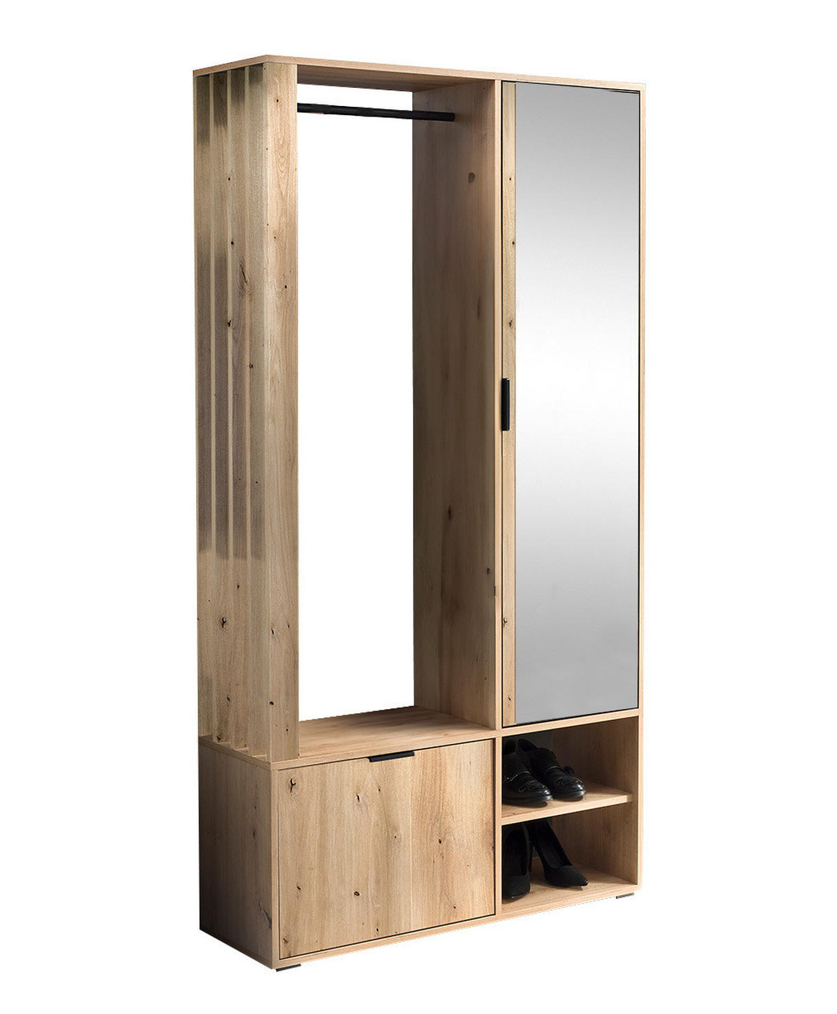 GARDEROBENSCHRANK Milanoir Eiche Artisan 100/189,4/33 cm - Modern mit Spiegel - Hellbraun, Holzwerkstoff/Kunststoff (100/189.4/33cm) - AX Living