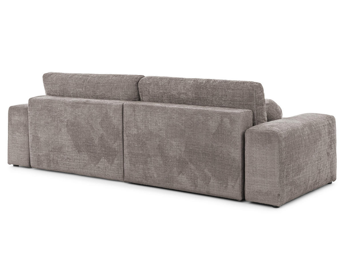 ECKSOFA Puffy mit Schlaffunktion und Bettkasten - besonders weich und puffig aus Taupe Chenille-Stoff - Ottomane links - Taupe/Schwarz, Holz/Kunststoff (138/266cm) - S-Style Möbel