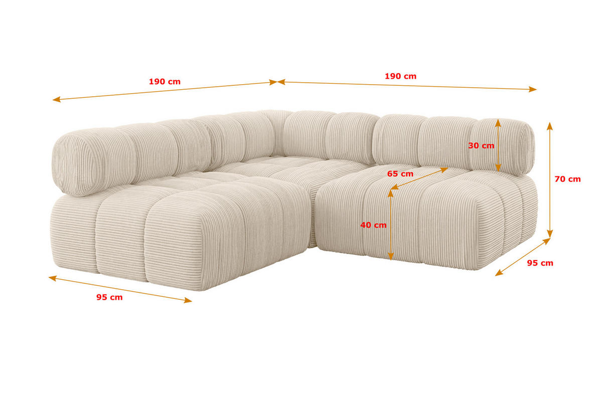ECKSOFA modulares Sofa Samaro-L1 - 190x190x70 cm Beige Cord - Beige, Holzwerkstoff/Textil (190/190cm) - ALTDECOR