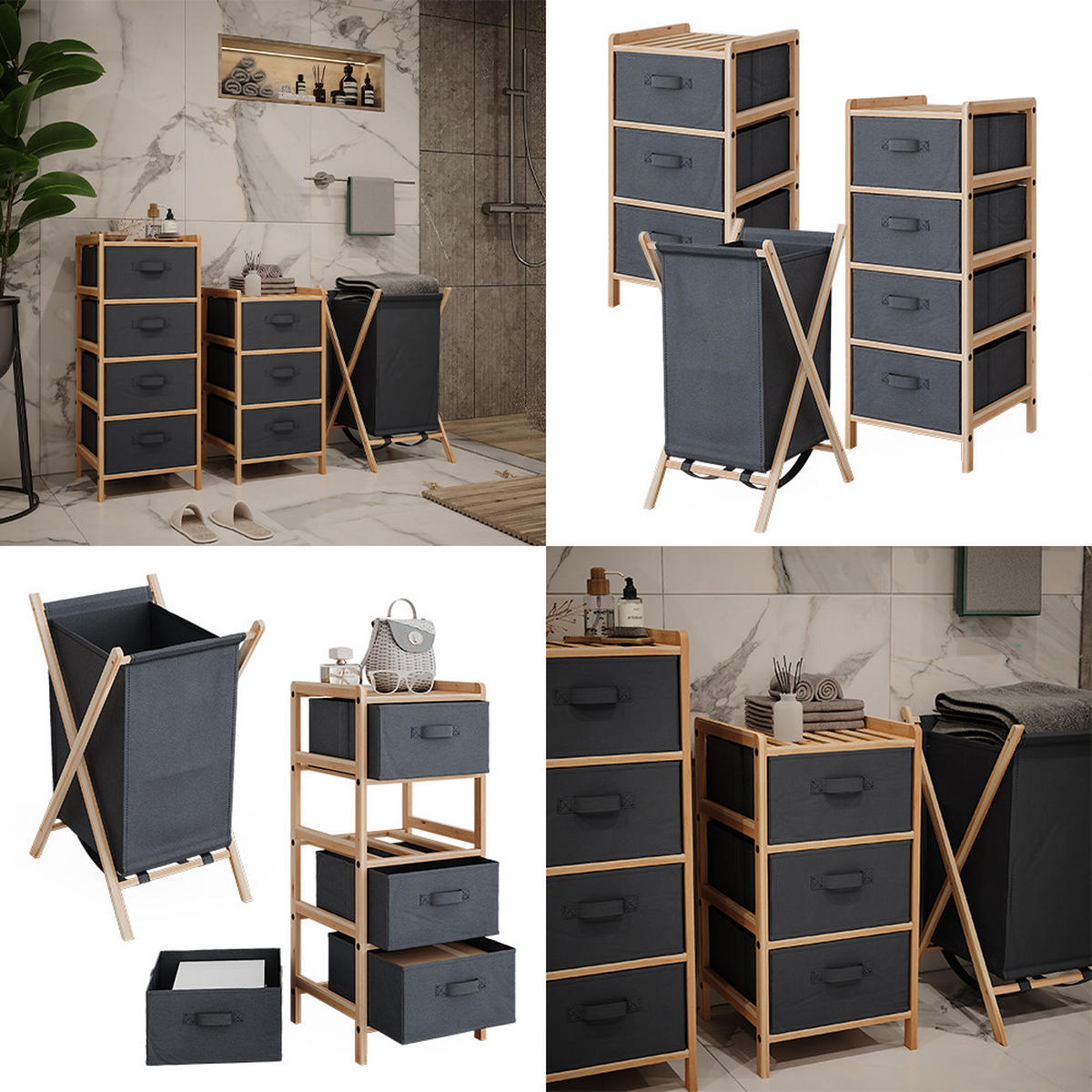 BADMÖBEL-SET Bruno Grau 3 Teile - Naturfarben/Grau, Holzwerkstoff (34.5/86/36.5cm) - Vicco