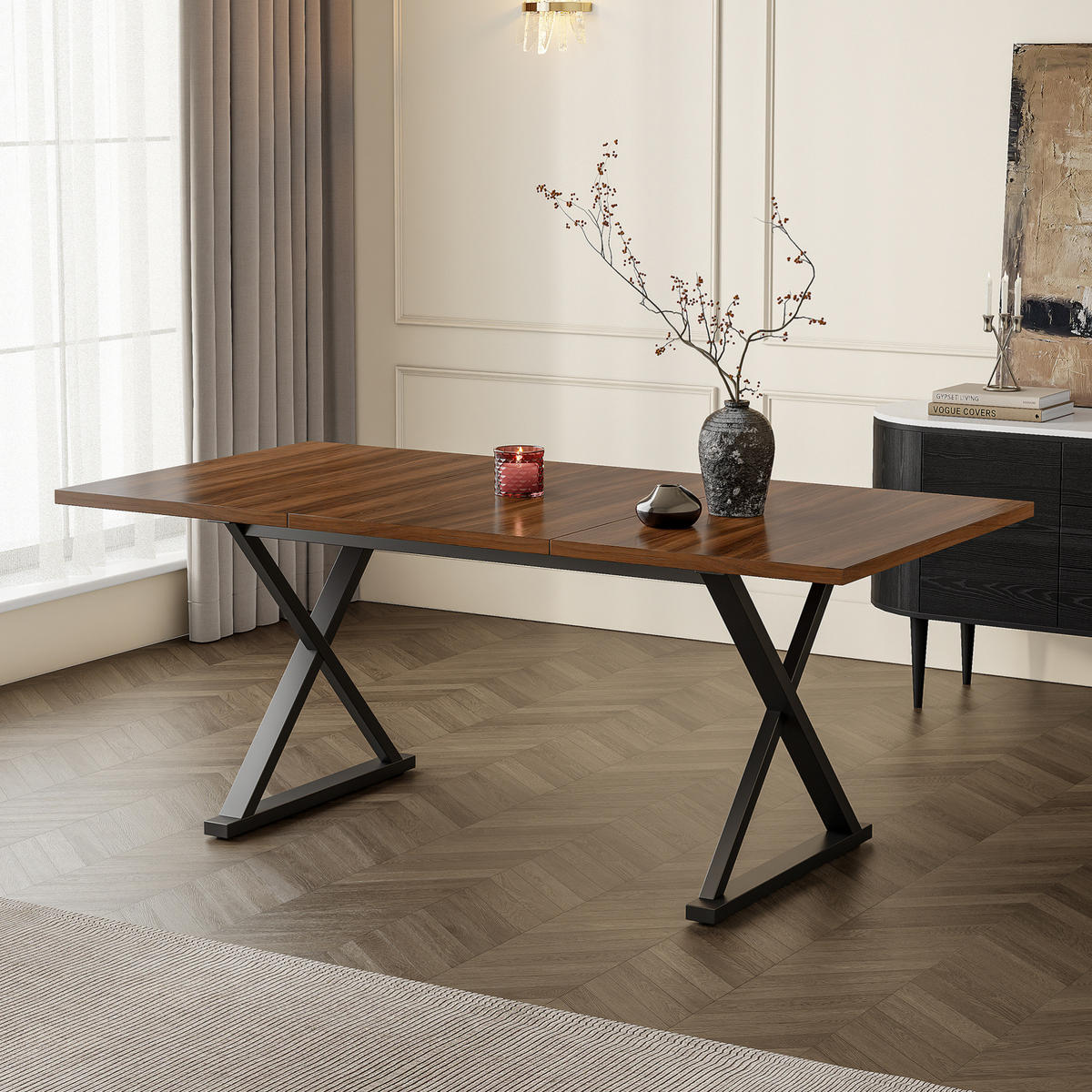 ESSTISCH 180/75/90 cm Walnussfarben aus MDF mit Metallbeinen - Walnussfarben, Holzwerkstoff (180/90/75cm) - OKMYHOME