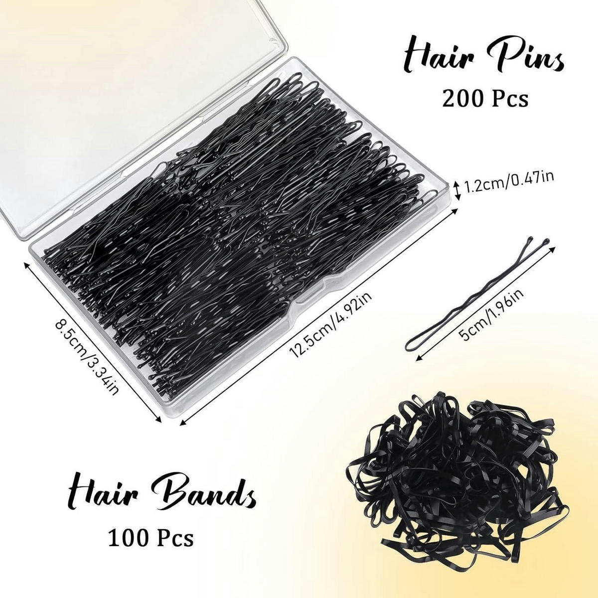 HAARNADELN und Haargummis Set 300 Stück Schwarz - Schwarz, Metall (8.5/1.2/12.5cm)