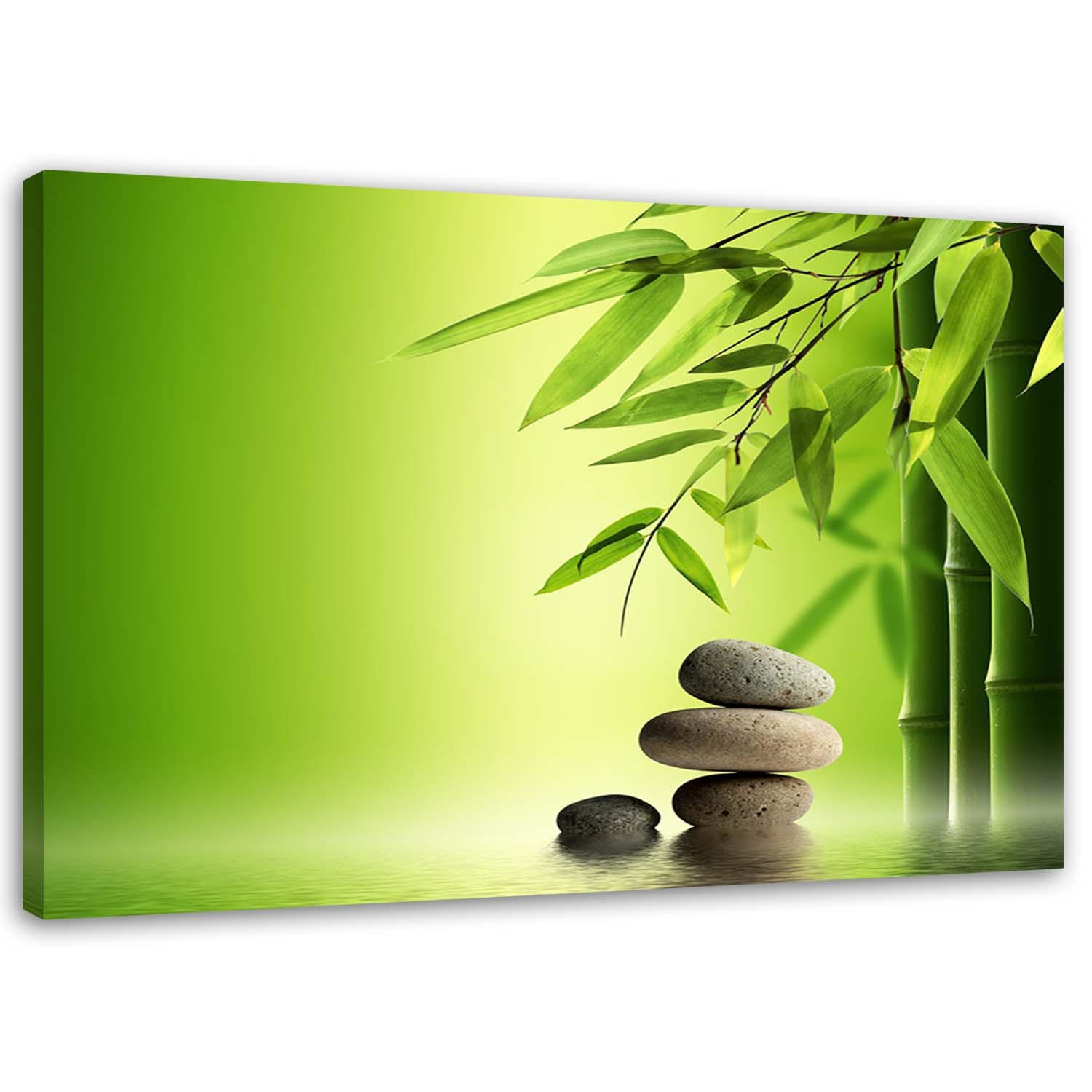 BILD Zen Steine und Bambus 100x70cm - Grün, Textil (100/70cm) - Feeby