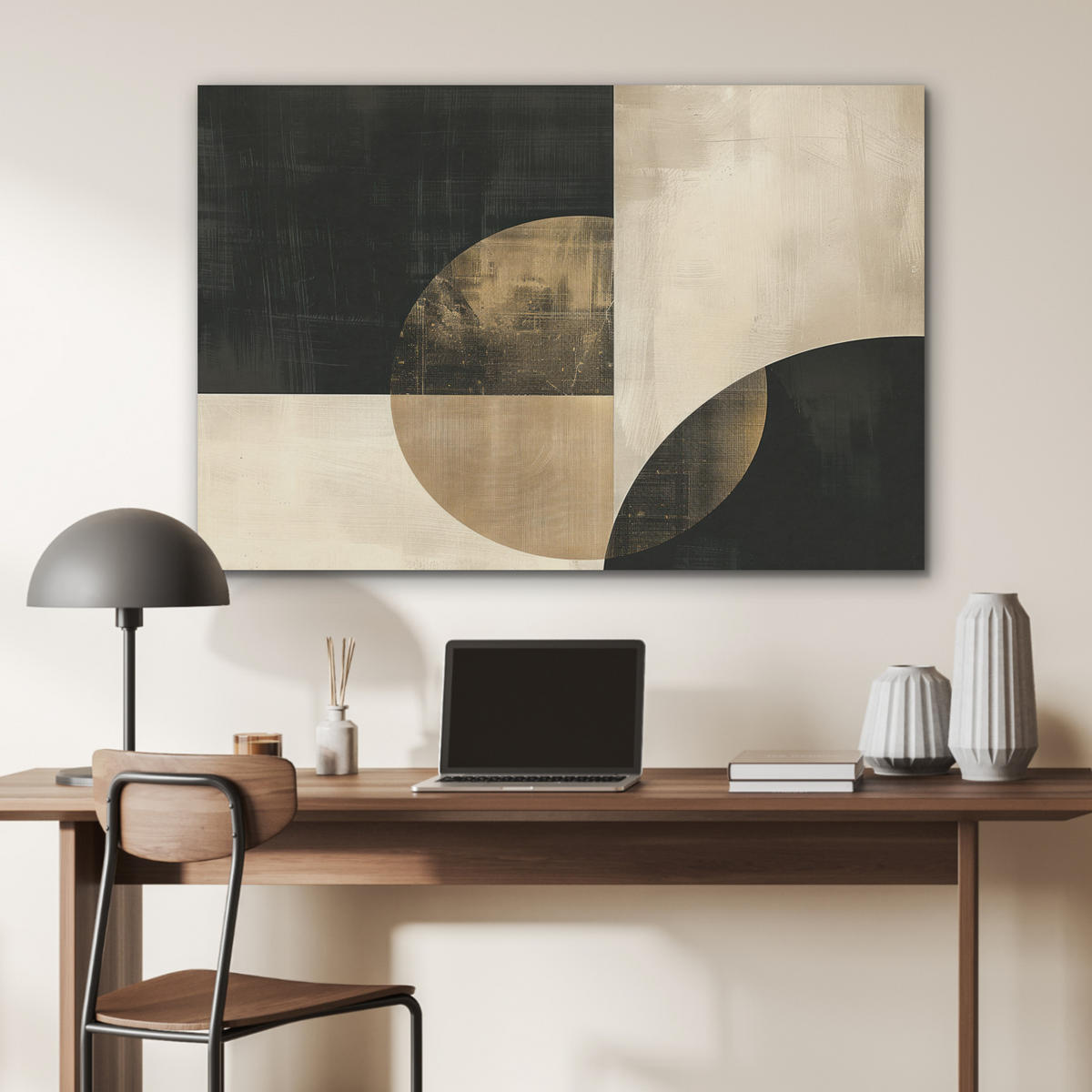 AKUSTIKPANEEL Abstrakt - Geometrische Formen - Schwarz - Gold 100x70 cm - Ecru, Textil (100/0.9/70cm) - MuchoWow