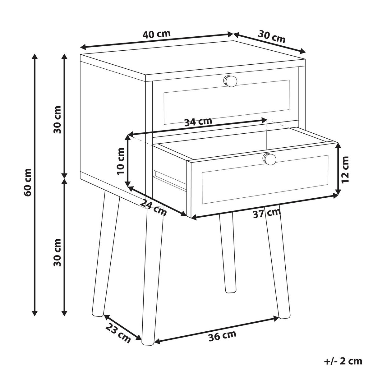 NACHTTISCH Hellbraun Butte - Braun, Holzwerkstoff (40/60/30cm) - Beliani