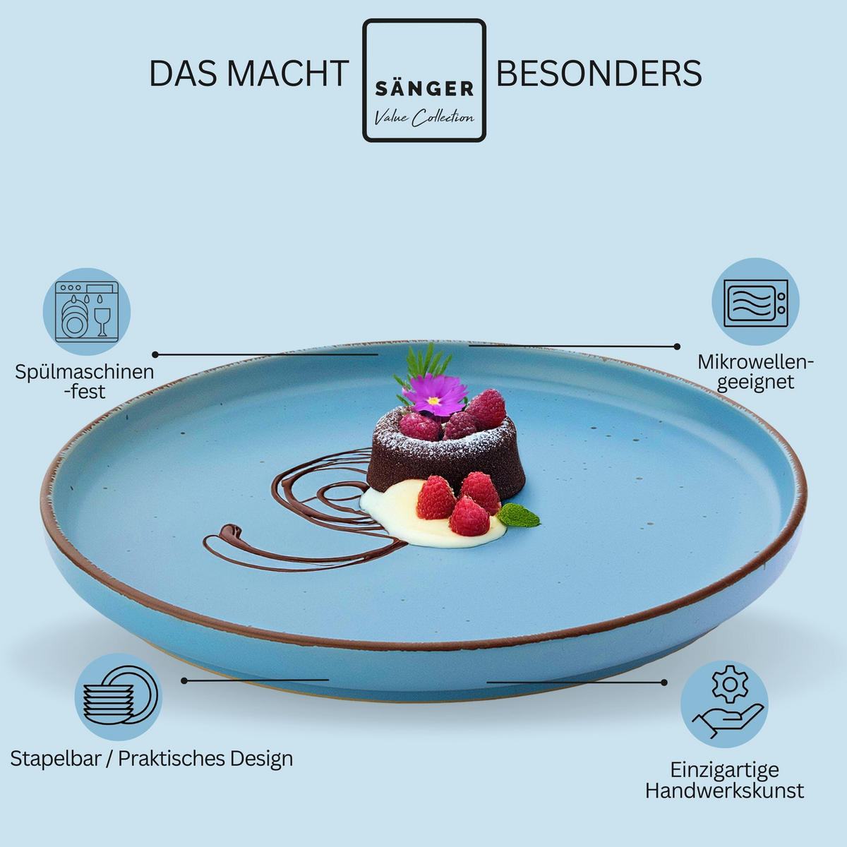 DESSERTTELLER BOMBAY MEERESBODEN - 4 teilig aus Steingut - Blau/Braun, Stein (20.5cm) - Sänger