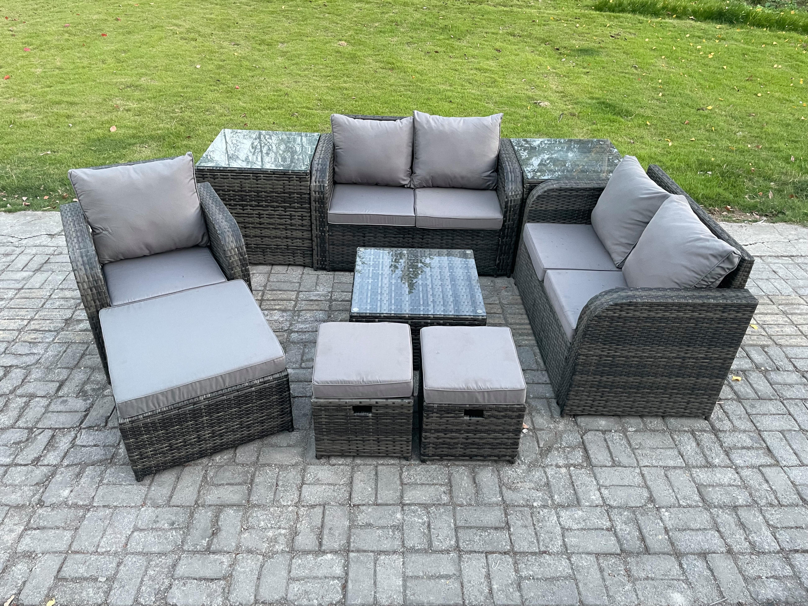 LOUNGEGARNITUR Polyrattan Dunkelgrau 8-Sitzer - Dunkelgrau, Metall - Fimous