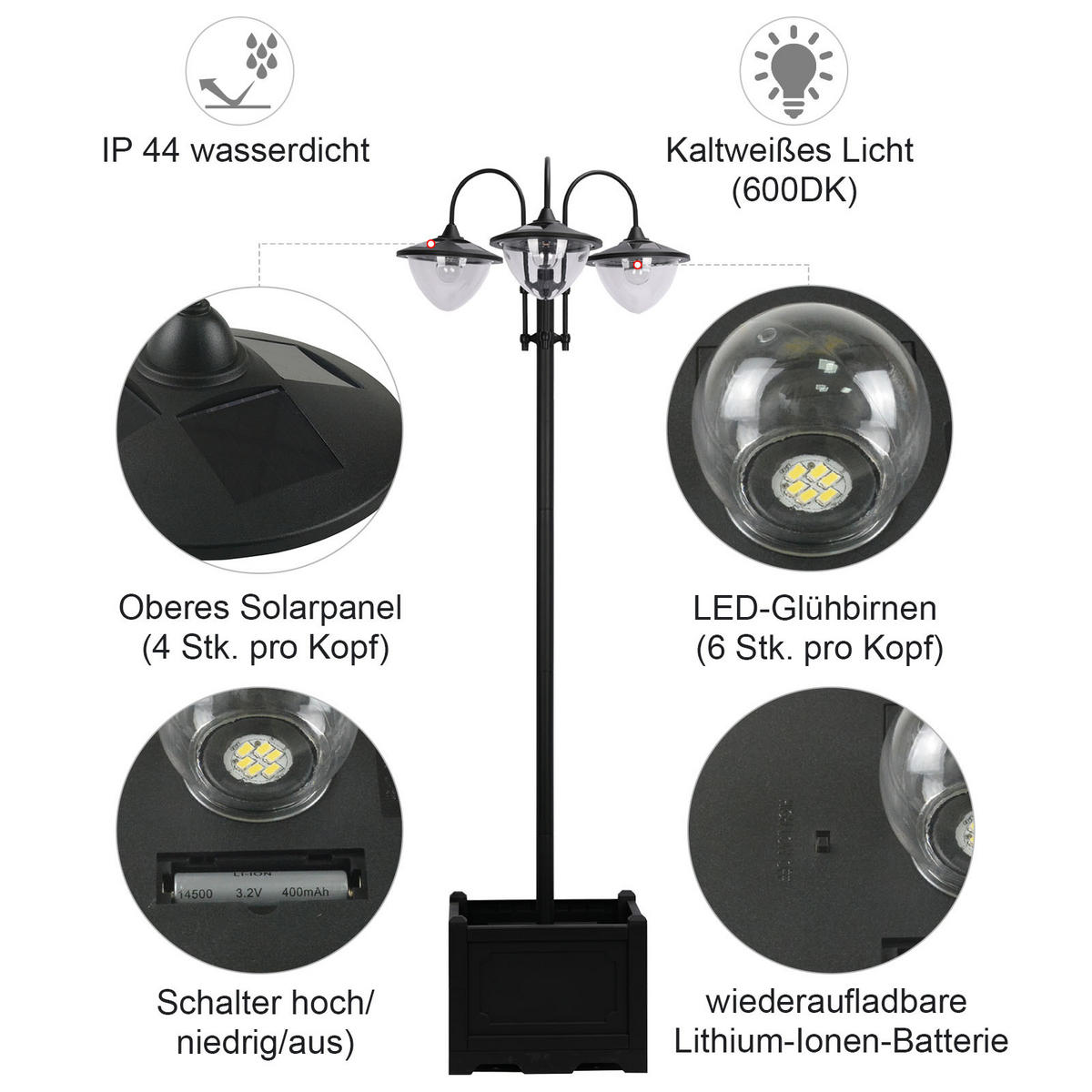 GARTENLATERNE, Schwarz, PP, ABS, Edelstahl, Aluminiumlegierung - Schwarz, Metall (60/55/189cm) - Outsunny
