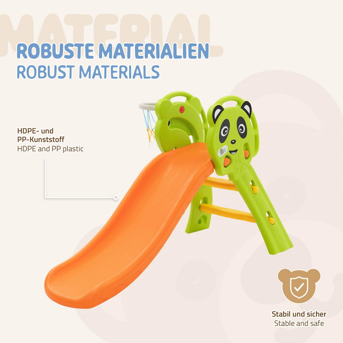 KINDERRUTSCHE 2 in 1 Kleinkinderrutsche mit Basketballkorb Grün-Orange - Orange, Kunststoff (114/87/68cm) - Joyz