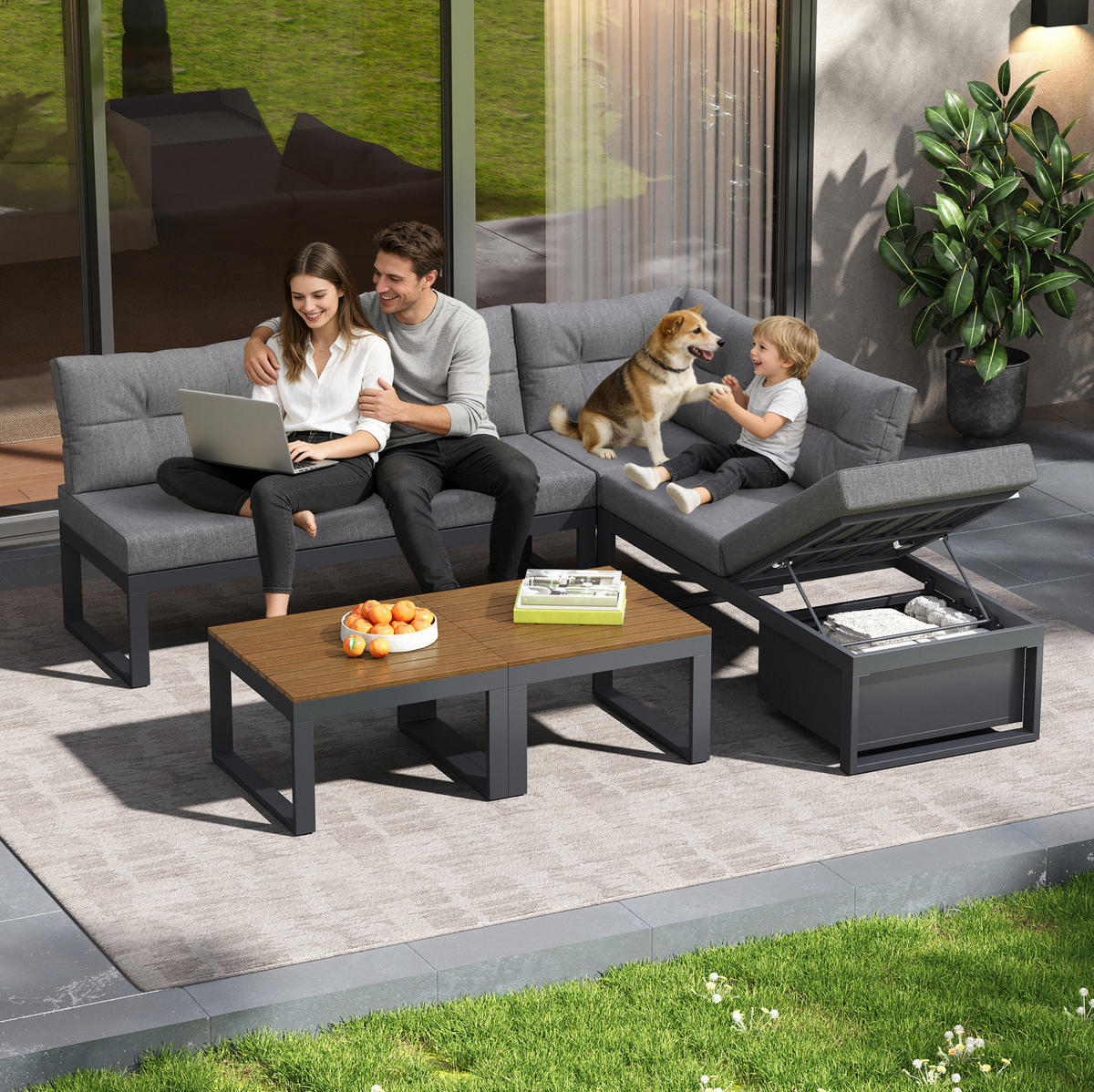 GARTENMÖBELSET modular mit Liegefunktion 191,5 x 191,5 cm Grau - Grau, Metall - Beauniv